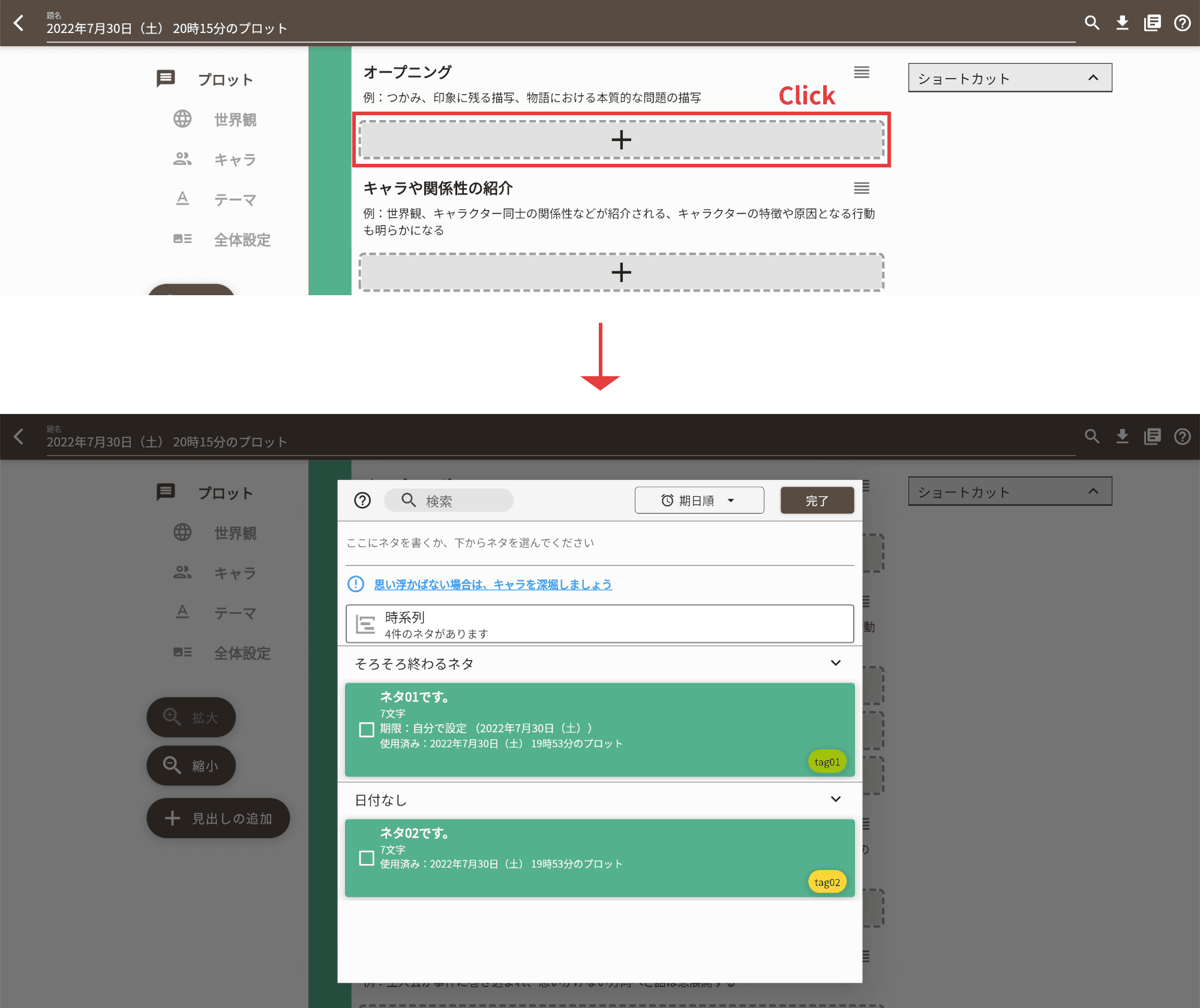 プロットの項目の作成